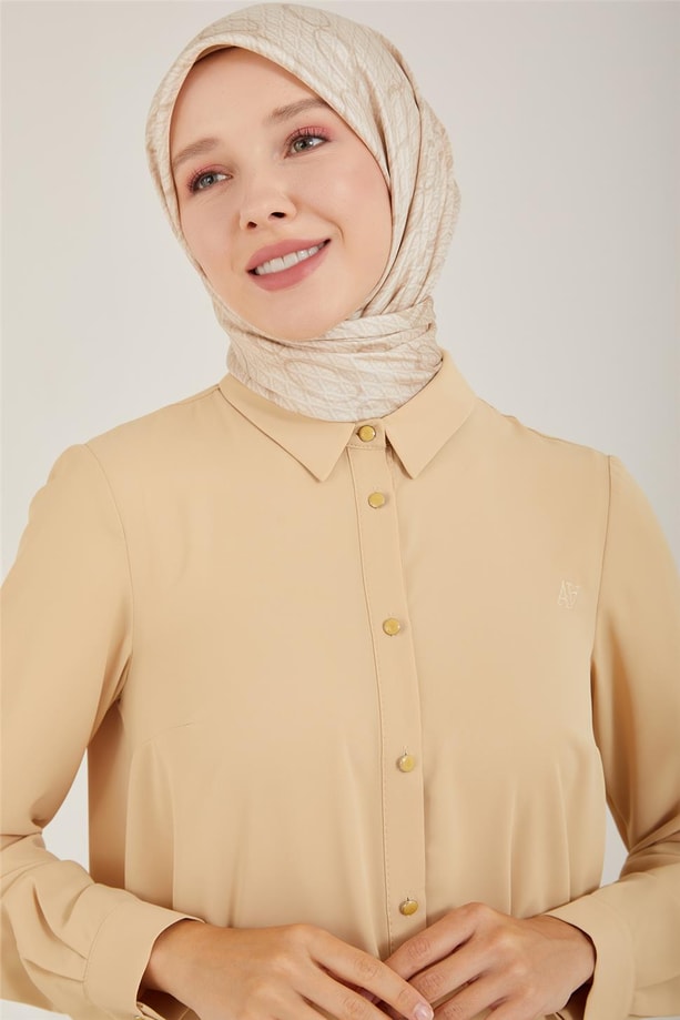 Armine Uzun Kollu Armine Logolu Tunik 21KH411 Bej