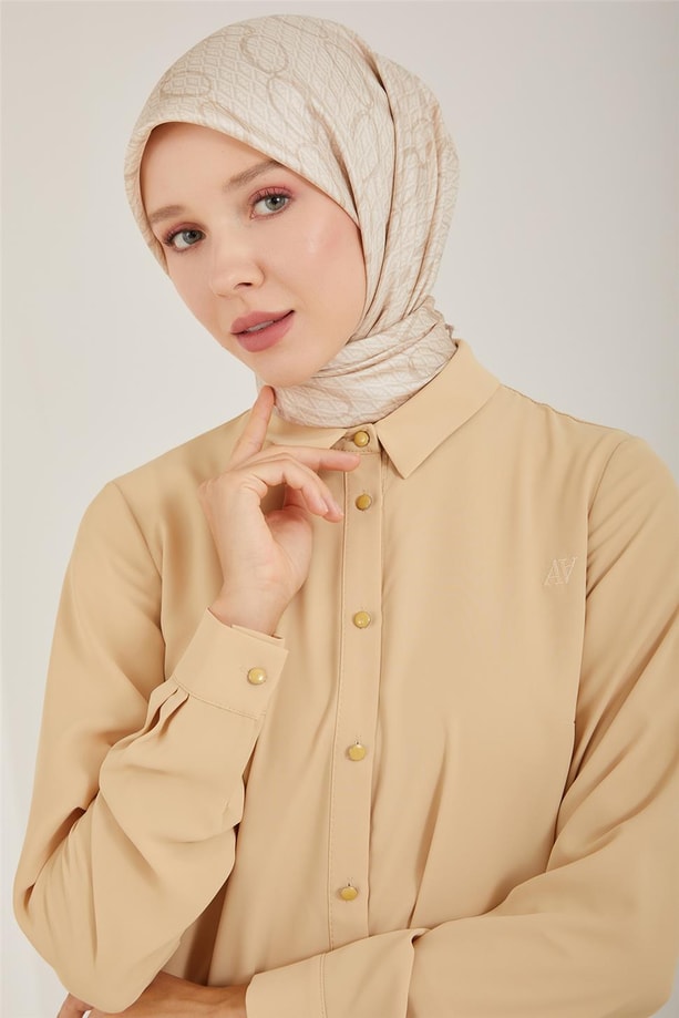Armine Uzun Kollu Armine Logolu Tunik 21KH411 Bej