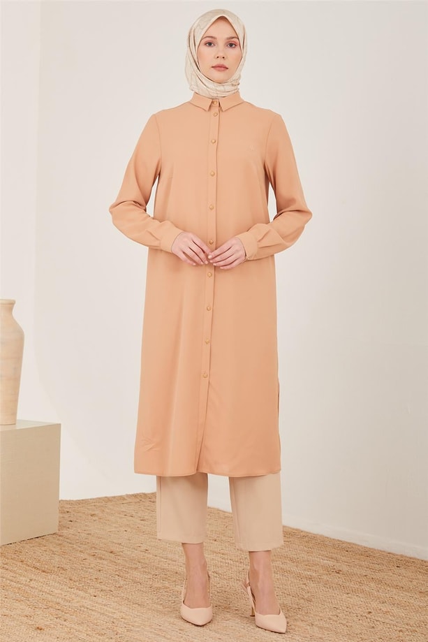 Armine Uzun Kollu Armine Logolu Tunik 21KH411 Camel