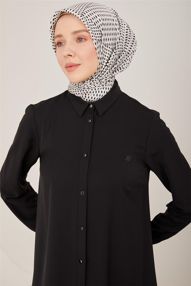 Armine Uzun Kollu Armine Logolu Tunik 21KH411 Siyah