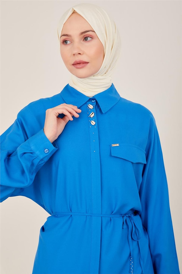 Armine Sedef Düğme Detaylı Tunik 23Y4446 Kobalt