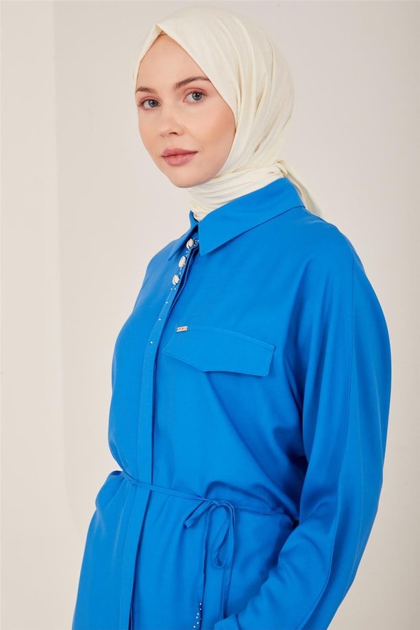 Armine Sedef Düğme Detaylı Tunik 23Y4446 Kobalt