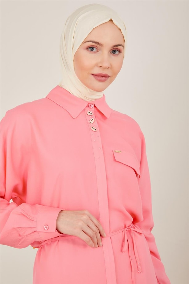 Armine Sedef Düğme Detaylı Tunik 23Y4446 Şeker Pembe