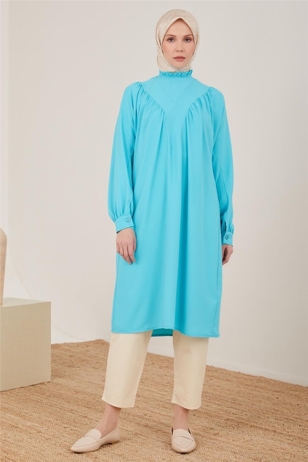 Armine Önü Büzgülü Ve Robalı Tunik 23Y4451 Aqua