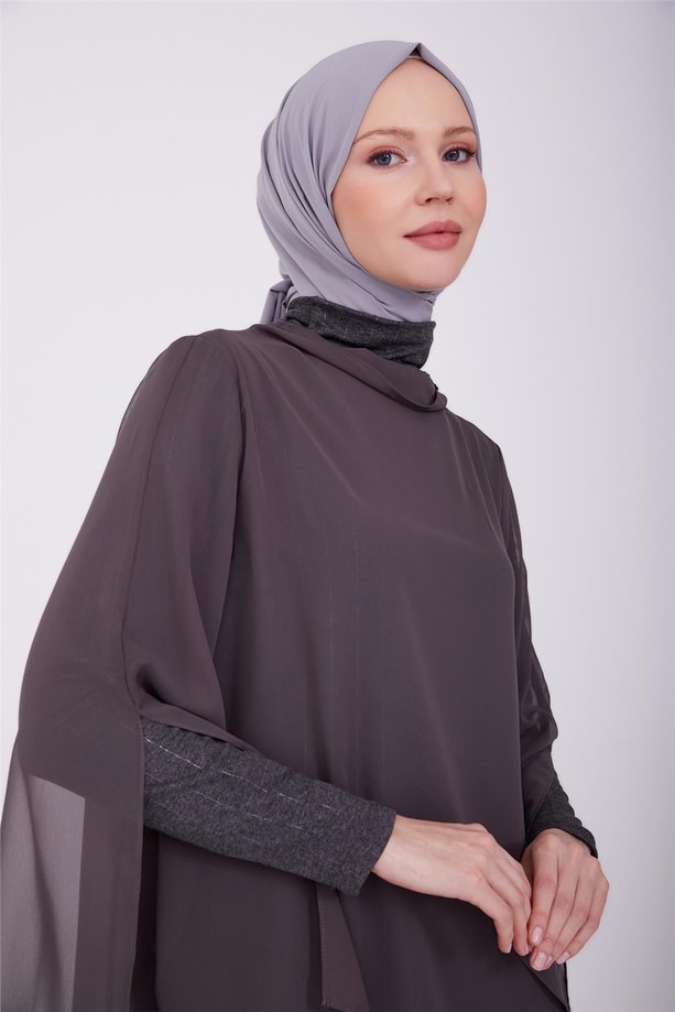Armine İçi Örme Detaylı Şifonlu Şık Takım 23Y6633 Antrasit