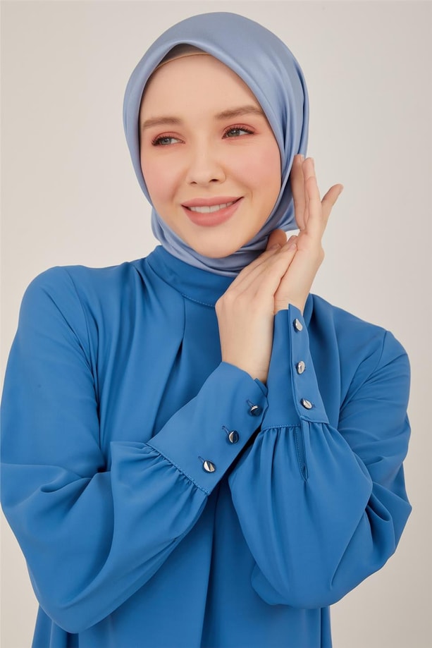Armine Yakası Pilikaşeli Arkası Bağlama Detaylı Elbise 23Y9637 Marine