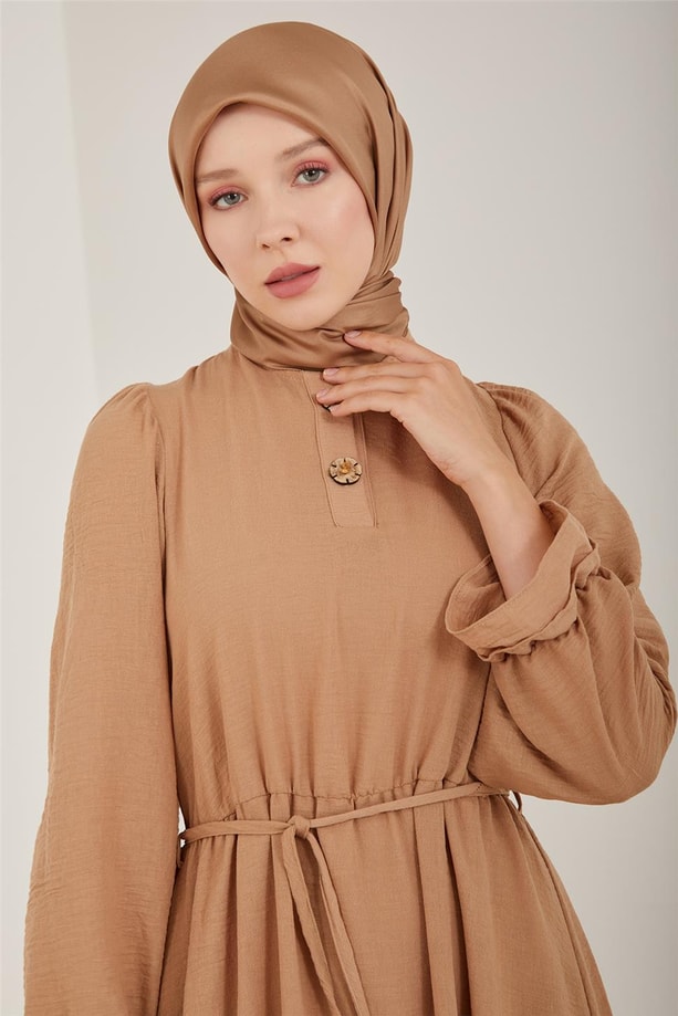 Armine İşlemeli Ve Fırfırlı Pamuk Elbise 23Y9658 Bej