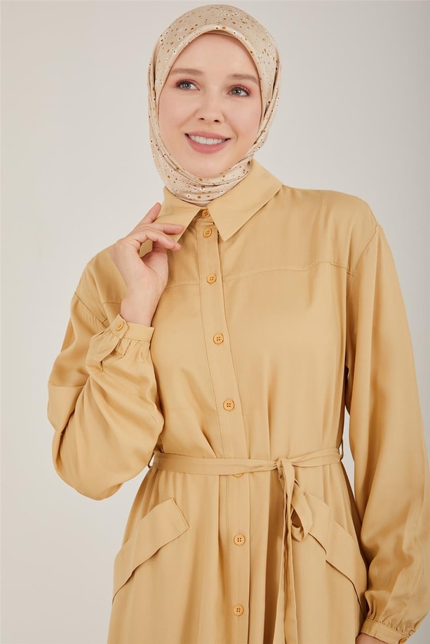Armine Cebi Allerli Viskon Elbise 23Y9661 Bej