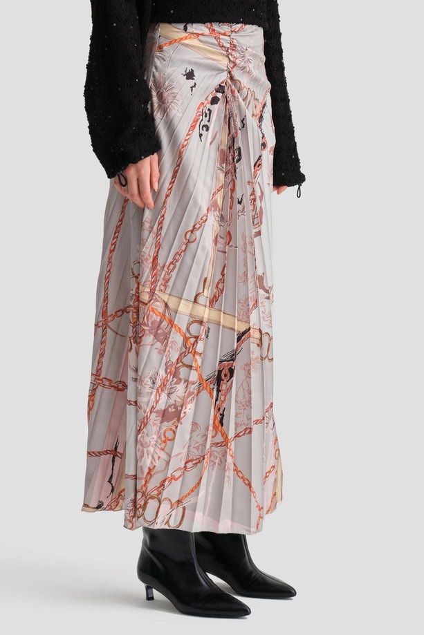Armine Dikey Büzgülü Desenli Etek 24K1711 Vizon