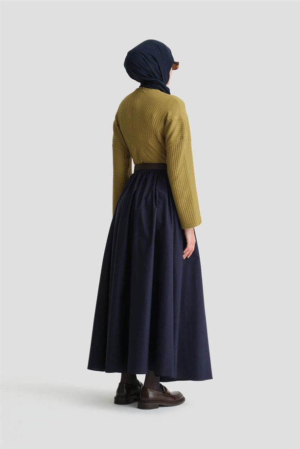 Armine Beli Büzgülü Basic Etek 24K1717 Lacivert