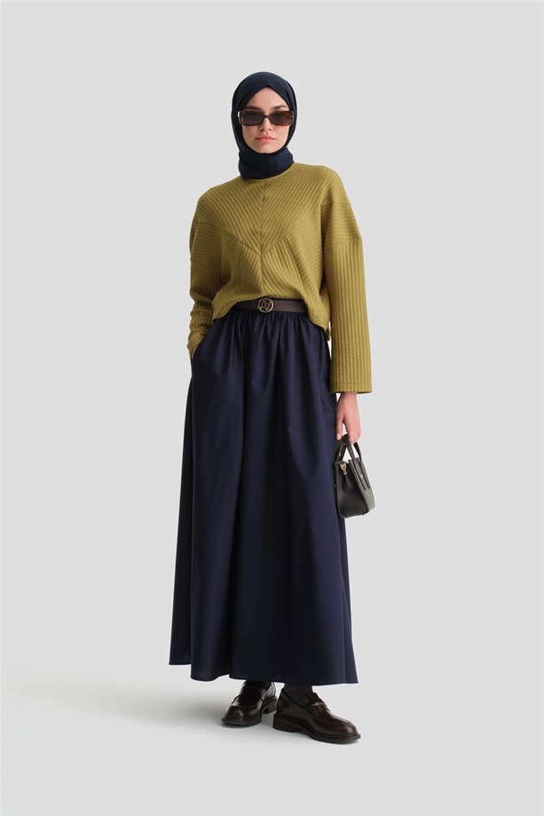 Armine Beli Büzgülü Basic Etek 24K1717 Lacivert