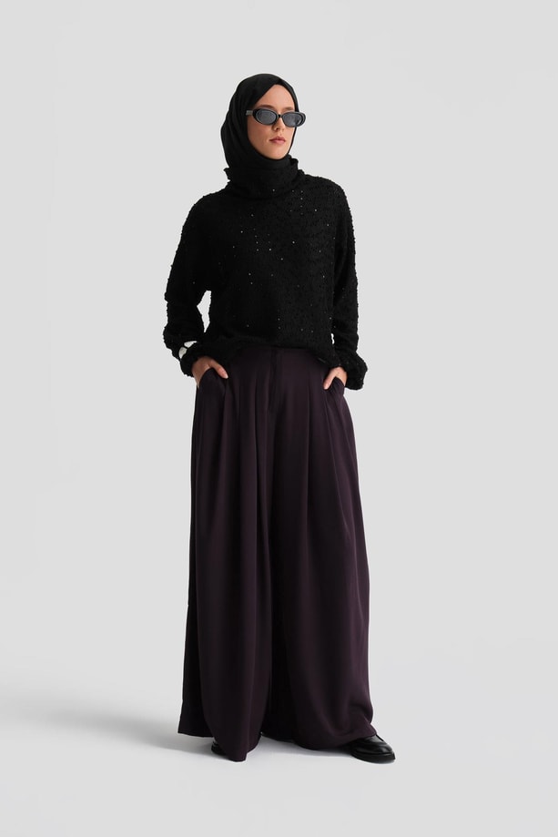 Armine Yüksek Bel Pliseli Pantolon 24K2700 Mor