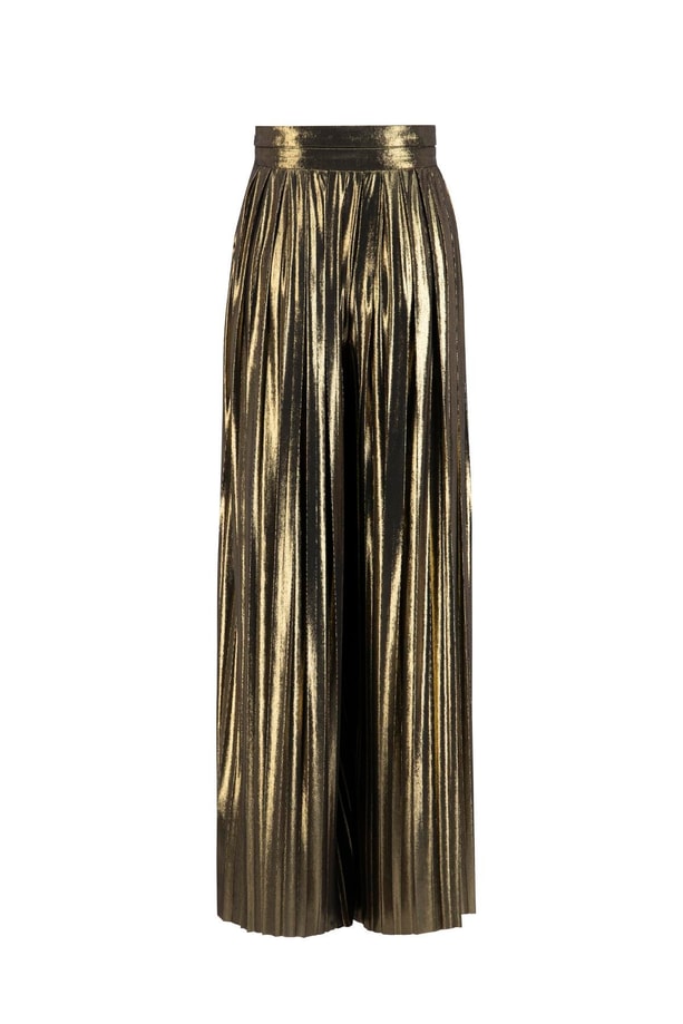 Armine Parıltılı Kumaştan Piliseli Pantolon 24Y2701 Gold