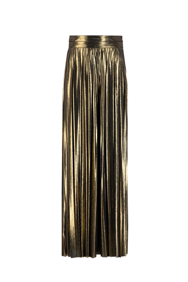 Armine Parıltılı Kumaştan Piliseli Pantolon 24Y2701 Gold