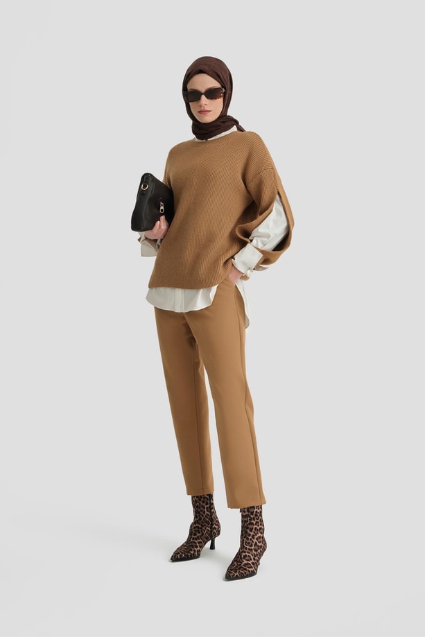 Armine Asimetrik Kapamalı Pantolon 24K2707 Camel