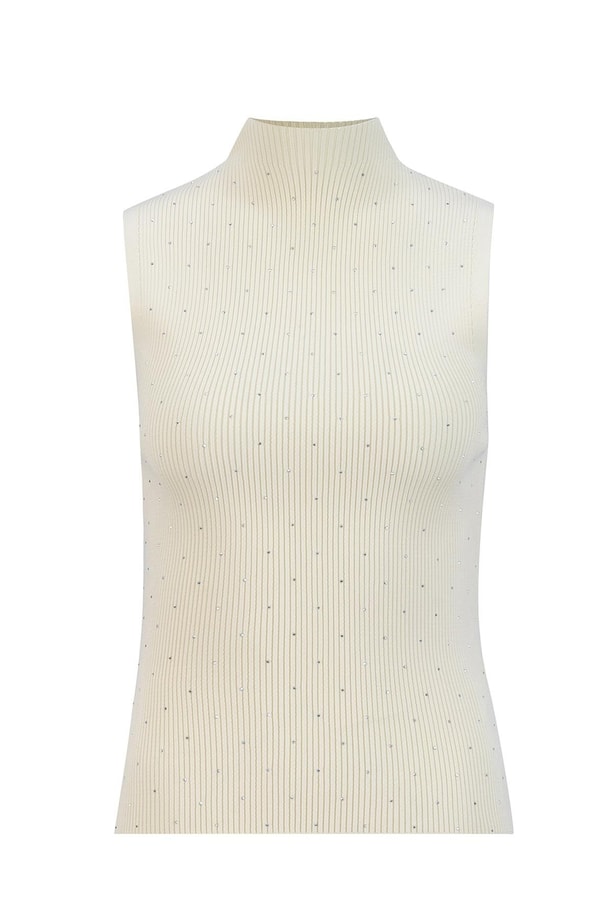 Armine Taşlı Triko 24KD2807 Ekru