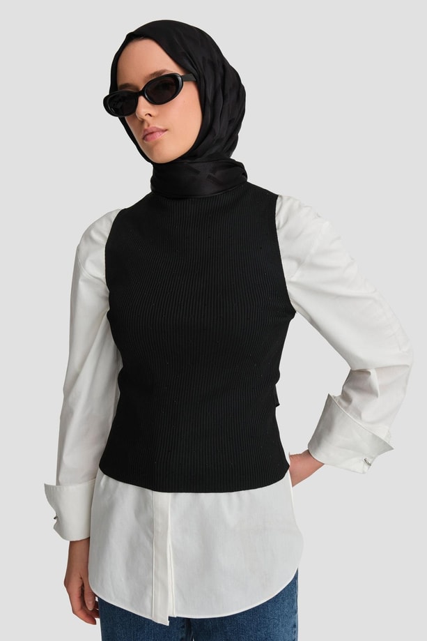 Armine Taşlı Triko 24KD2807 Siyah