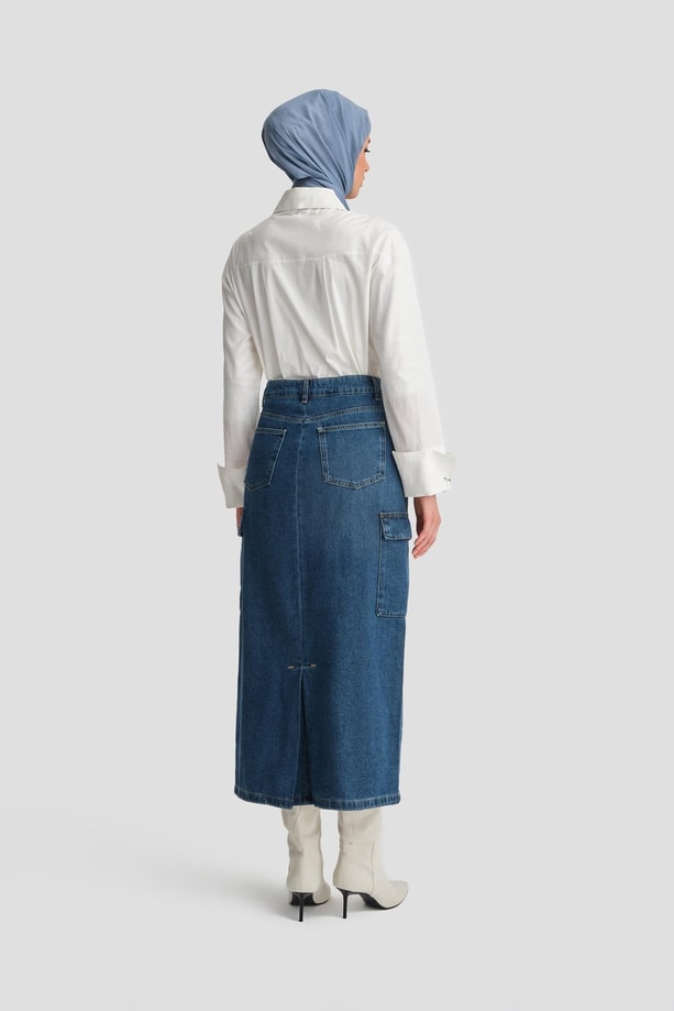 Armine Denim Etek 24KD3408 Koyu Mavi