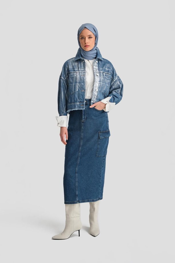 Armine Denim Etek 24KD3408 Koyu Mavi