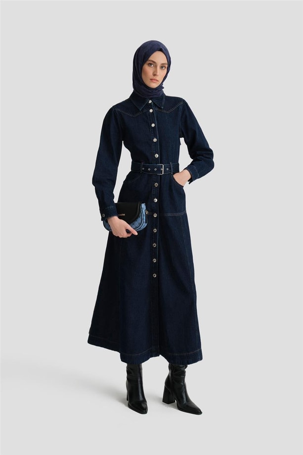 Armine Elbise 24KD3415 Koyu Mavi