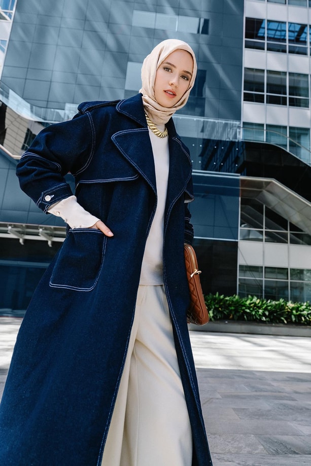 Armine Trençkot 24KD3416 Koyu Mavi