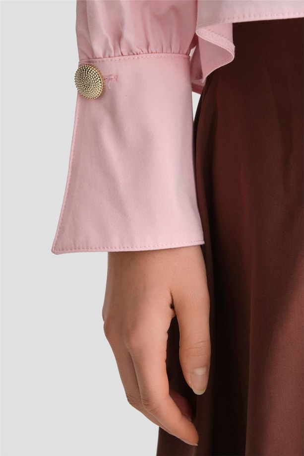 Armine Sivri Yakalı Floş Keten Gömlek 24K3602 Pembe