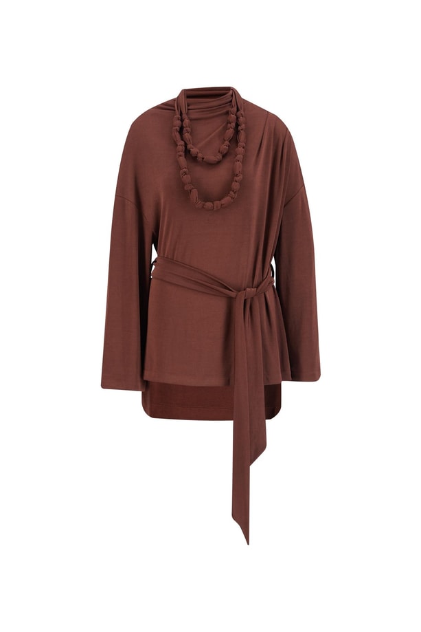 Armine Drapeli Bluz 24K3614 Kızıl Kahve