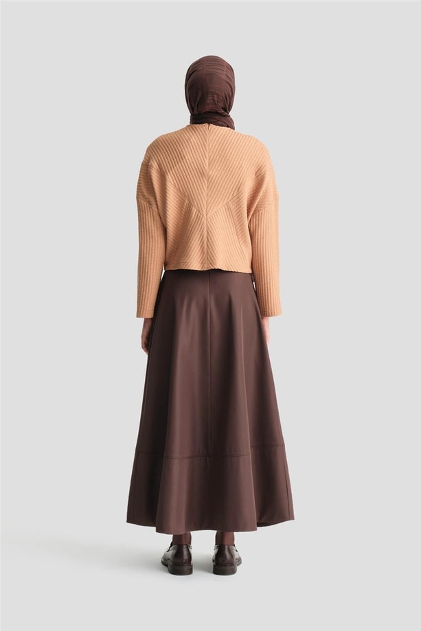 Armine Örme Çizgi Efektli Bluz 24K3616 Camel