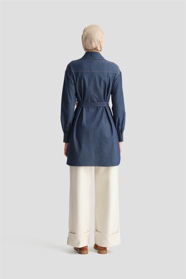 Armine Üçgen Robalı Denim Tunik 24K4306 Lacivert