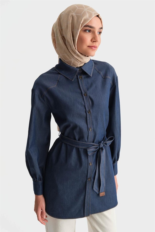 Armine Üçgen Robalı Denim Tunik 24K4306 Lacivert