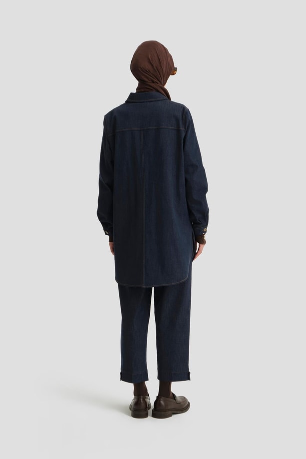 Armine Kuplu Ve Cepli Denim Tunik 24K4308 Lacivert
