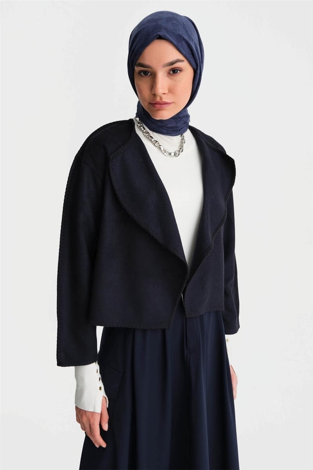 Armine Çoban Dikişli Hırka 24K5715 Lacivert