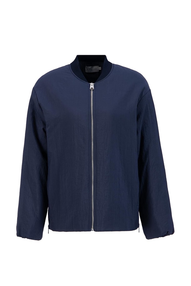 Armine Yaka Ribanalı Bomber Mont 24KD7522 Lacivert
