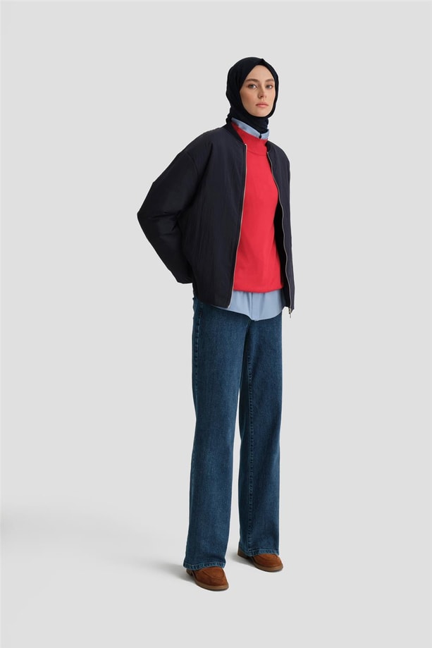 Armine Yaka Ribanalı Kapitone Mont 24KD7522 Lacivert