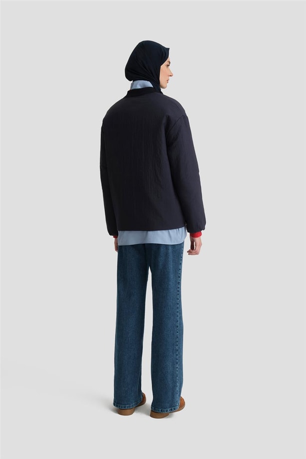 Armine Yaka Ribanalı Kapitone Mont 24KD7522 Lacivert