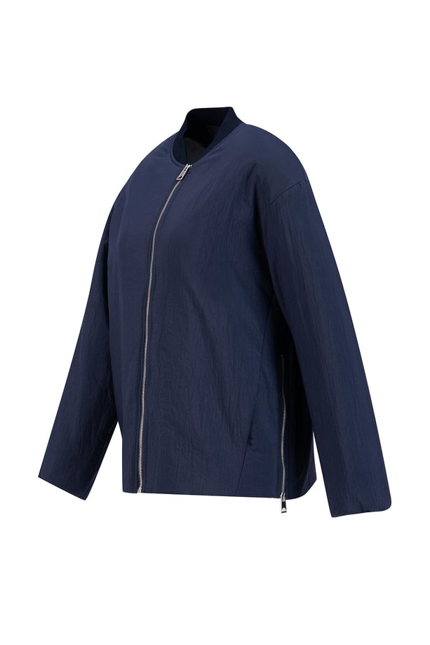 Armine Yaka Ribanalı Bomber Mont 24KD7522 Lacivert