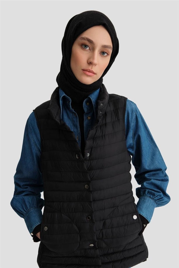 Armine İnce Kapitone Yelek 24KD7526 Siyah