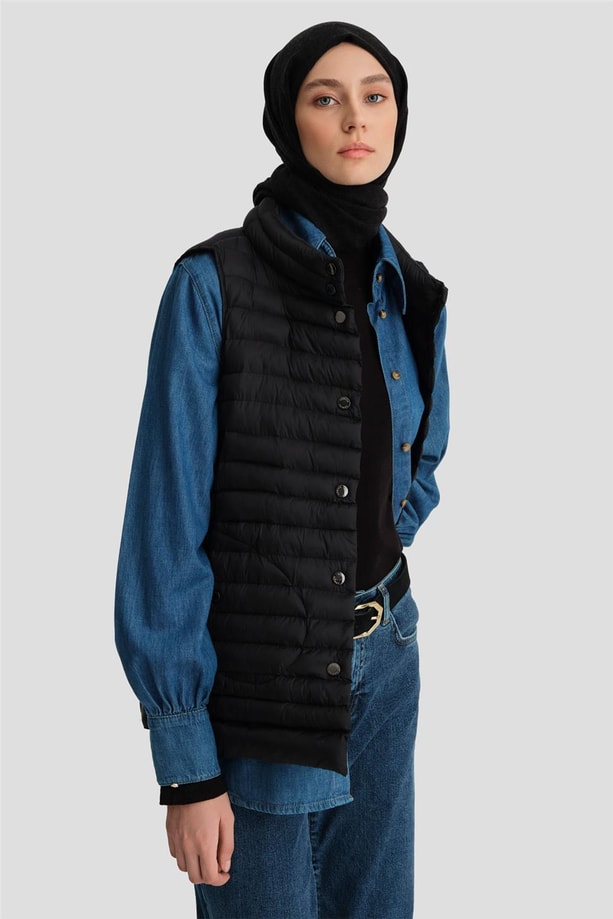 Armine İnce Kapitone Yelek 24KD7526 Siyah