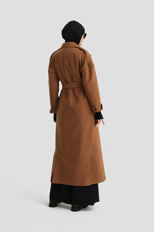 Armine Kup Kesikli Manto 24K8107 Taba
