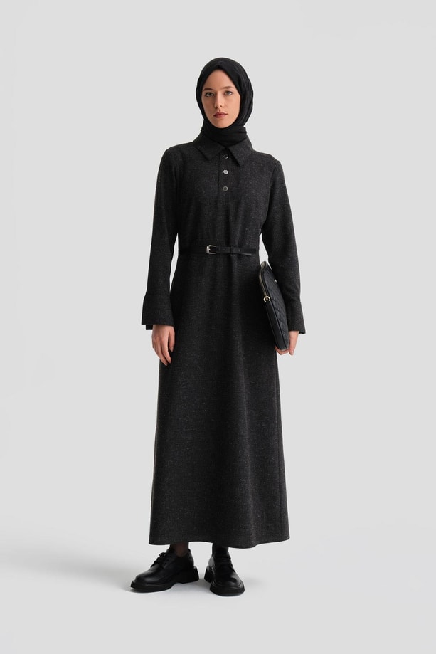 Armine Beli Aksesuarlı Elbise 24K9906 Antrasit
