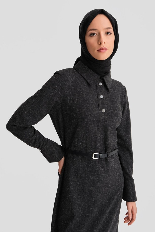Armine Beli Aksesuarlı Elbise 24K9906 Antrasit
