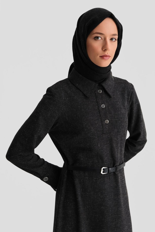 Armine Beli Aksesuarlı Elbise 24K9906 Antrasit