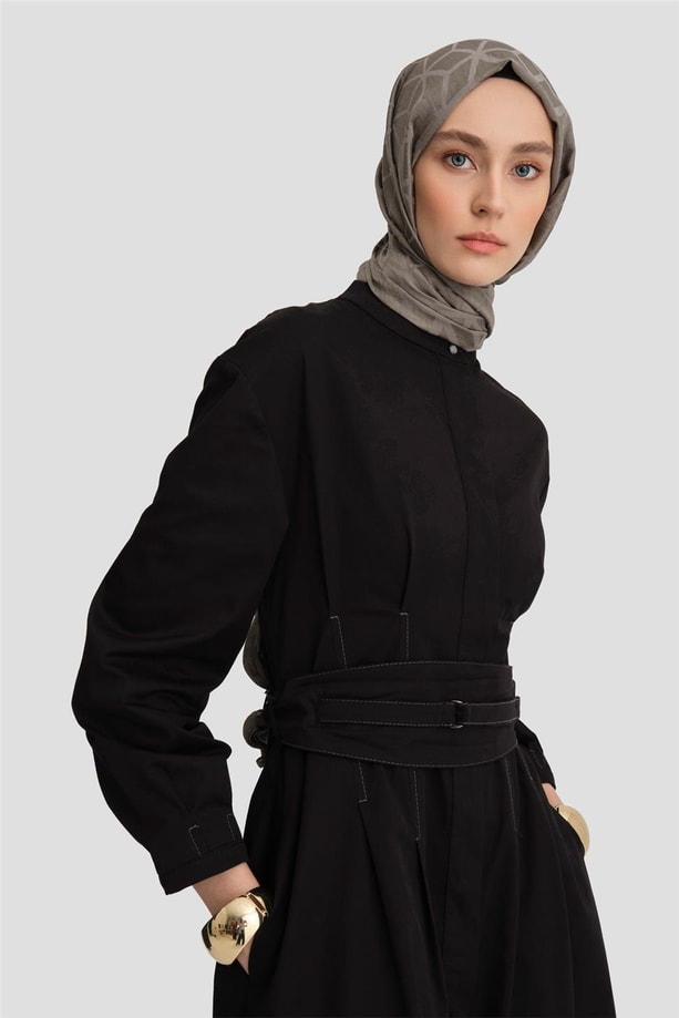 Armine Kemer Detaylı Gabardin Elbise 24K9915 Siyah