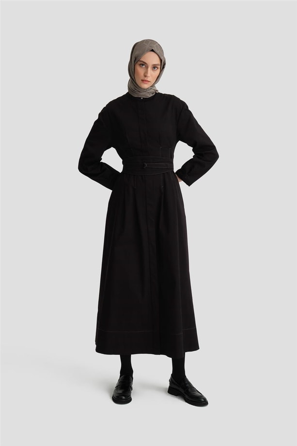 Armine Kemer Detaylı Gabardin Elbise 24K9915 Siyah