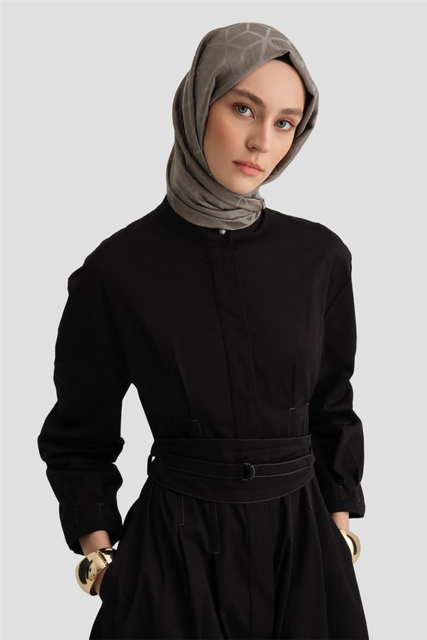 Armine Kemer Detaylı Gabardin Elbise 24K9915 Siyah