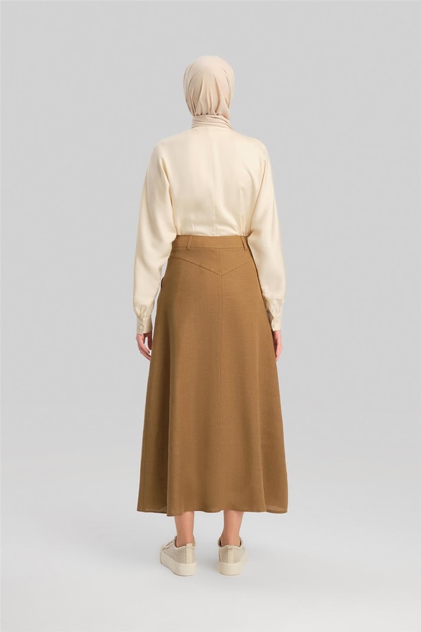 Armine Cep Detaylı Keten Etek 24Y1634 Camel