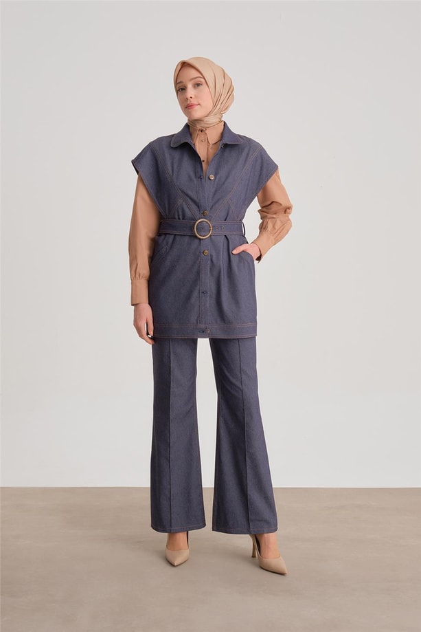 Armine Önü Dikiş Detaylı Denim Görünümlü Pantolon 24Y2610 Lacivert