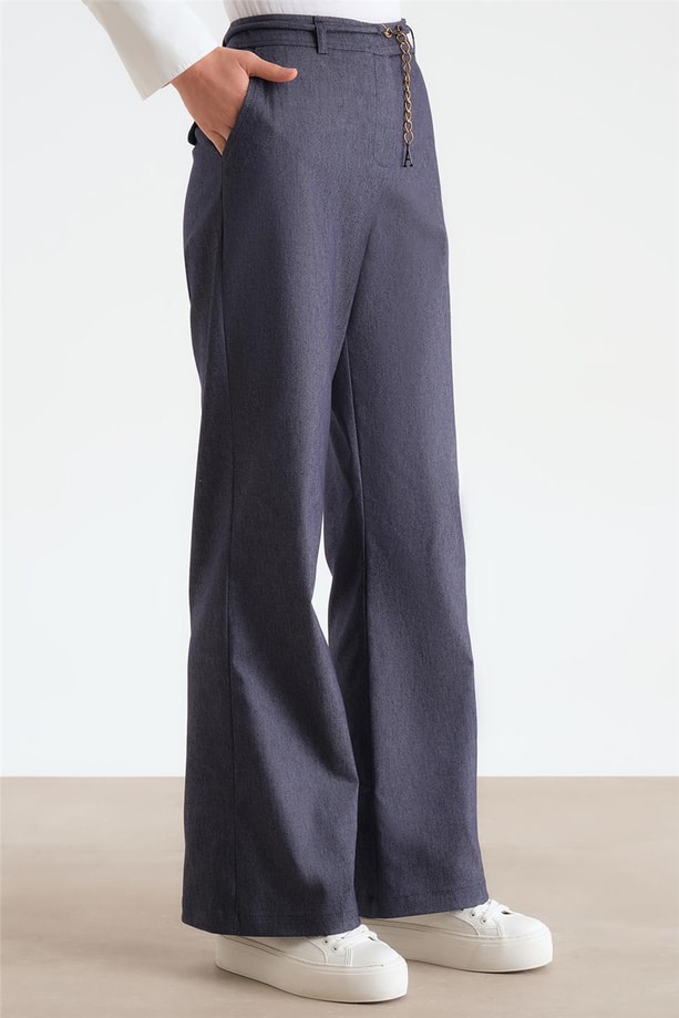 Armine Beli Zincirli Pantolon 24Y2612 Lacivert