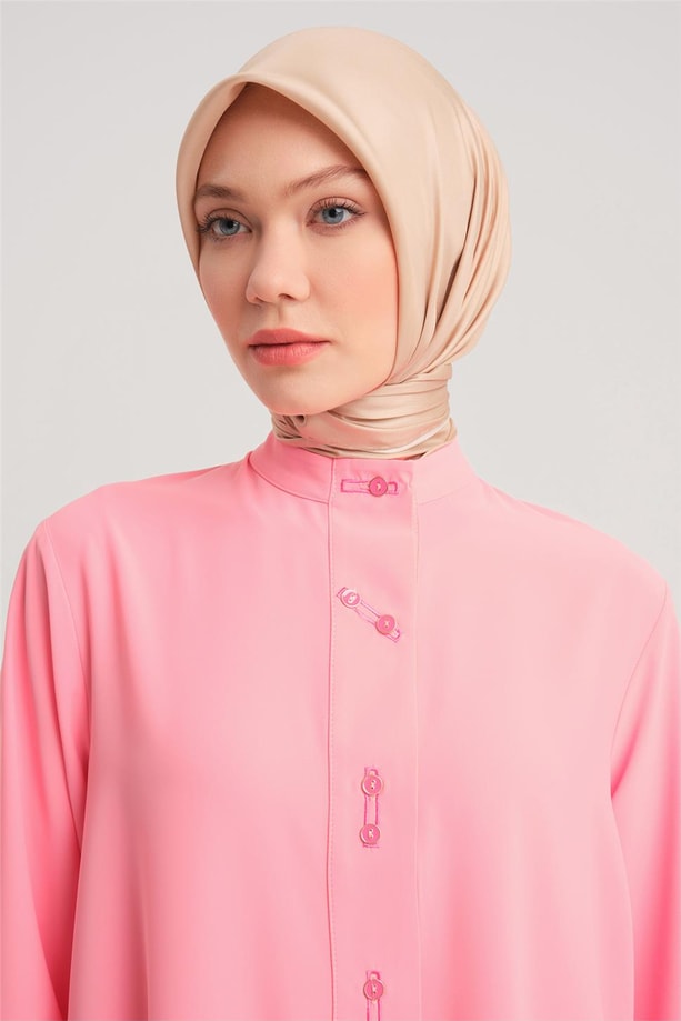 Armine Asimetrik Düğmeli Gömlek 24Y3513 Şeker Pembe