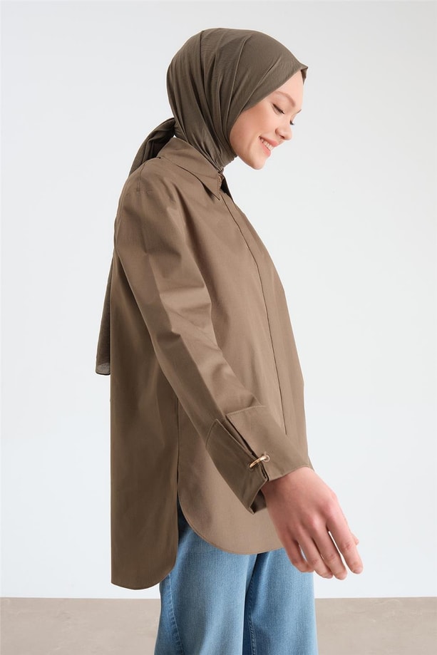 Armine Manşeti Halkalı Oversize Gömlek 24Y3520 Haki